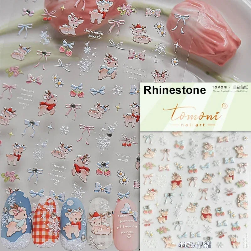Dressy Embossment Colorful Gradient Snowflakes Laser Silver Christmas Tree Winter Bowknot Santa Nail Art Stickers Manicure Decal (Online Order Only)