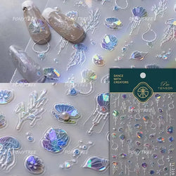 Romantic Pink Blue Shell Sea Grass Star Moon Summer Self Adhesive Nail Art Stickers Leaves Reliefs Manicure Decals Wholesale (ONLINE ORDER ONLY)