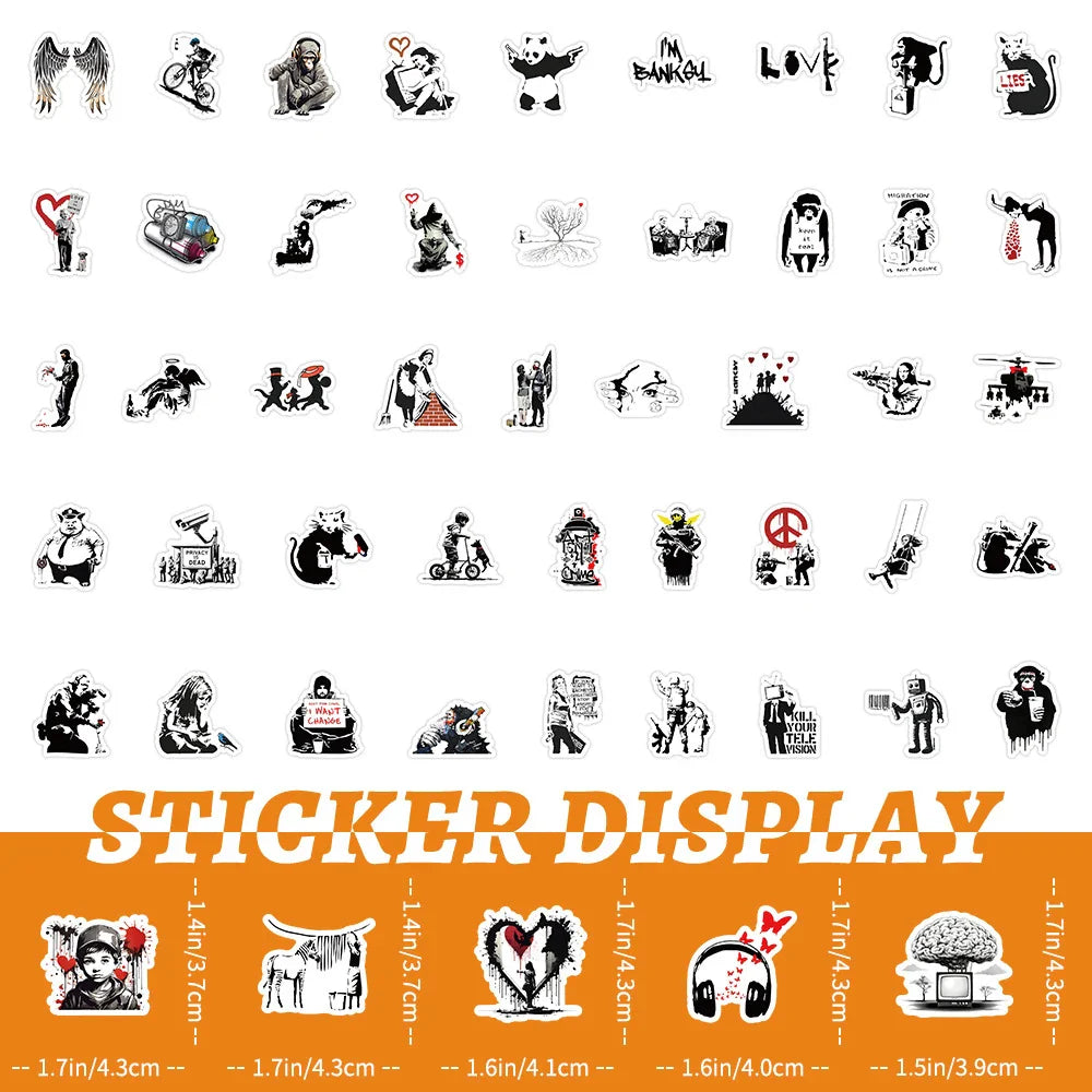 10/30/50/100pcs Cartoon Banksy Street Art Graffiti Stickers Decals Kids Toys Notebook Laptop Phone Notebook Decoration Sticker (Online Order Only)