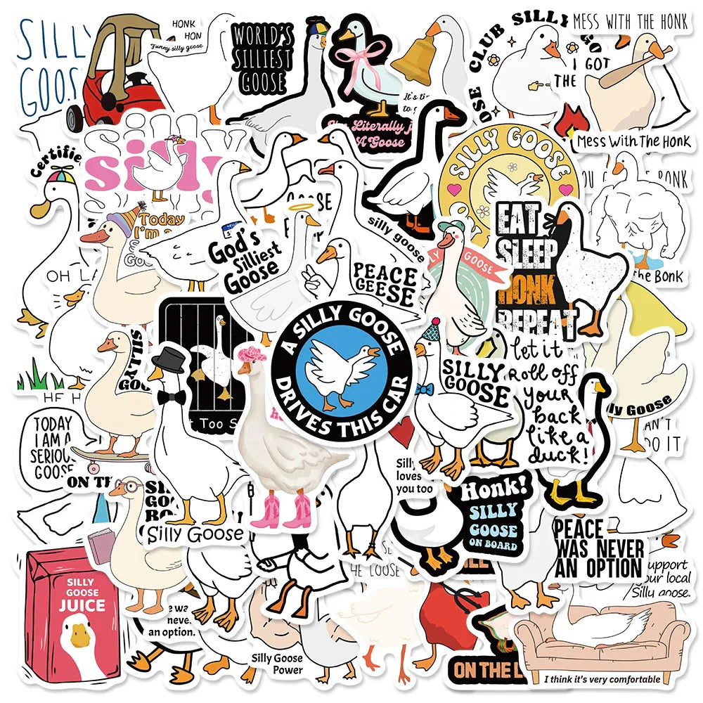 50pcs Funny Spoof Cartoon Silly Goose Graffiti Stickers For Laptop Water Bottle Luggage Notebook Phone Waterproof Vinyl Decals (ONLINE ORDER ONLY)