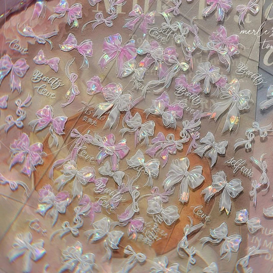 Dreamy Shiny Bowknot Ribbon Lace Delicate Tie Charming 5D Nail Art Decoration Sticker Self Adhesive Manicure Decal DIY Wholesale (ONLINE ORDER ONLY)