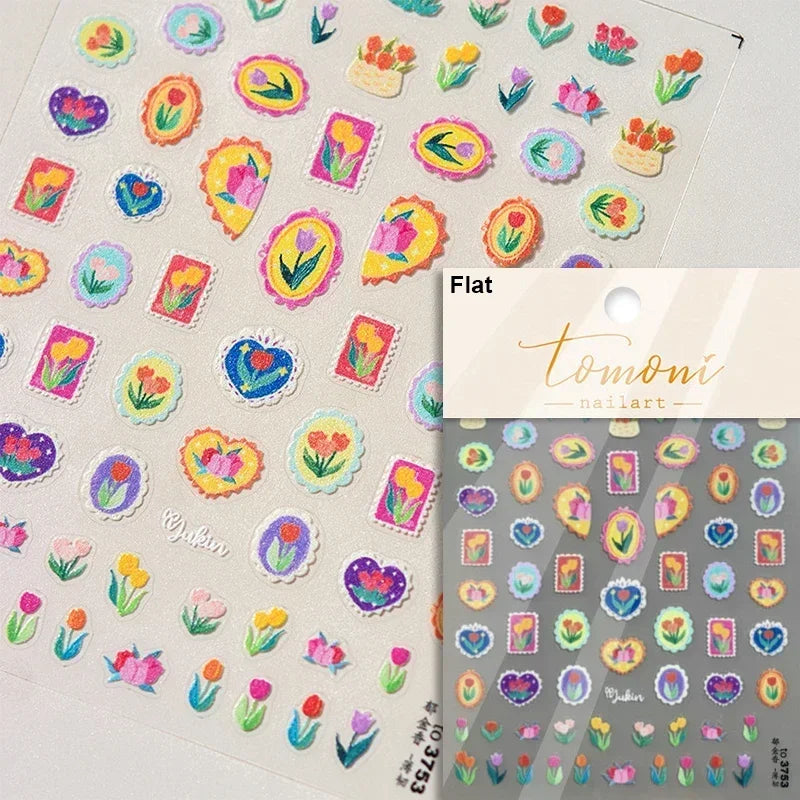Retro Rose Gold Photo Frame Dried Flower Delicate Totem 3D Self Adhesive Nail Art Stickers 5D Shiny Rhinestone Manicure Decals (ONLINE ORDER ONLY)