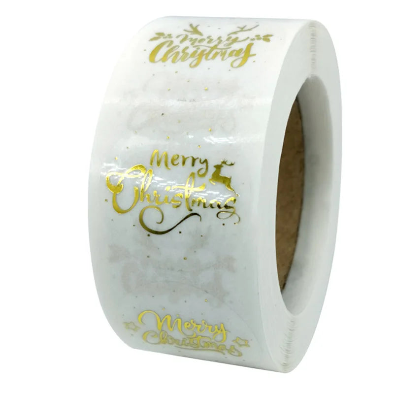 Gold Merry Christmas Stickers 100-500pcs Mail Stickers For Business Packaging, Bags, Boxes And Envelope Sealing Label Sticker (ONLINE ORDER ONLY)