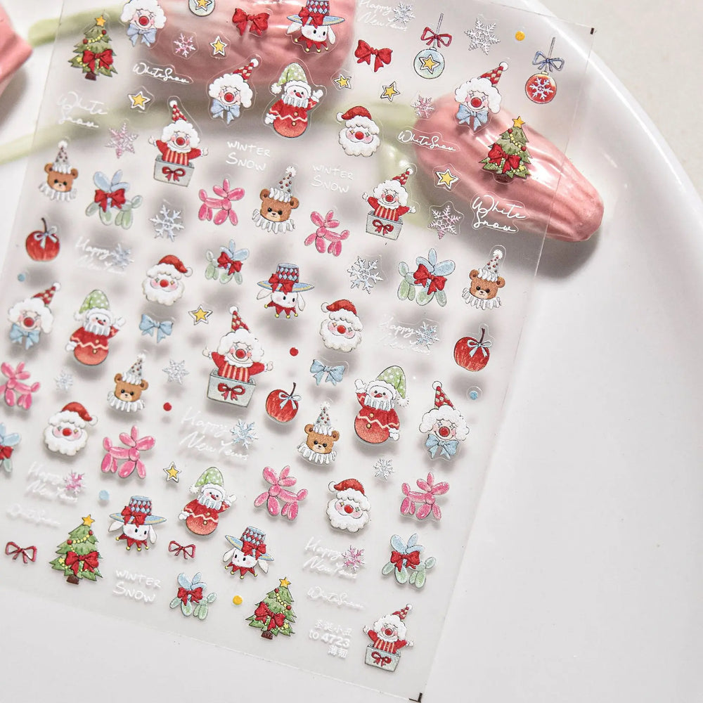 Apple Bear Bunny Snowman Winter Tree Bell Dog Self Adhesive Nail Art Stickers Snowflake Santa Claus Rhinestone Manicure Decals (ONLINE ORDER ONLY)