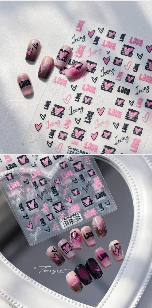 Graffiti Line Love Heart Cool Personal Hollow Out English Letter Y2k Self Adhesive Nail Art Decorations Sticker Manicure Decals (ONLINE ORDER ONLY)