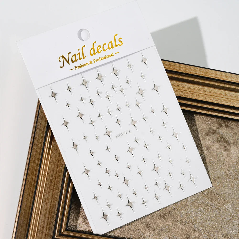1PCS Sliver Stars Nails Stickers 3D Bronzing Laser White Cross Starlight Glossychic Y2K Stylish Adhesive Manicure Decorations *# (Online Order Only)