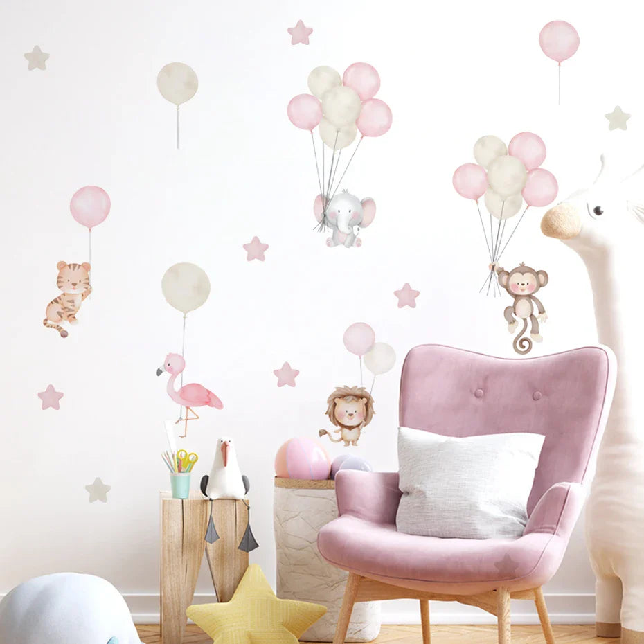 Cute Elephant Planet Stars Balloon Wall Stickers for Kids Room Nursery Decals (ONLINE ORDER ONLY)