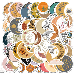 Boho Moon Flower Stickers 10/25/50pcs for Luggage, Water Bottle, Guitar, Laptop, Phone, Scrapbook (ONLINE ORDER ONLY)
