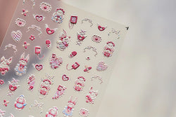 Bunny Love Heart Rabbit Nurse Cut Wound Bowknot Pill Flower Medicine Treatment Self Adhesive Nail Art Stickers Manicure Decals (ONLINE ORDER ONLY)