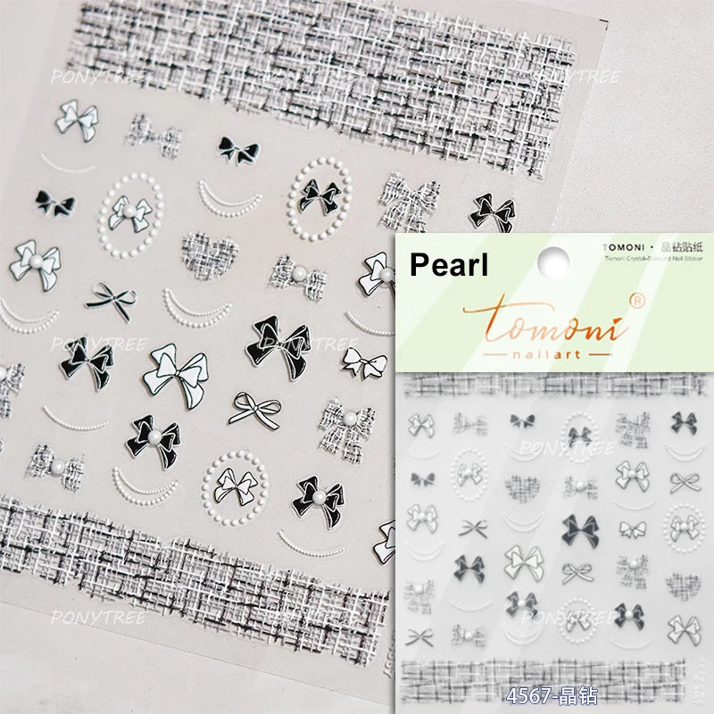 Retro White Lace Bandage Line Bowknot Irregular Fabric Cording Square Calligraphy Adhesive Nail Art Sticker 3D Manicure Decals (ONLINE ORDER ONLY)