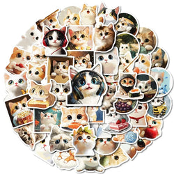 10/30/50PCS Kawaii Oil Painting Cat Sticky PVC Sticker Aesthetic DIY Decoration Scrapbooking Hand Accounting Supplies for Kids (ONLINE ORDER ONLY)