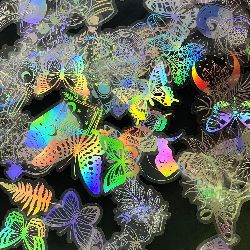 Holographic Butterfly Stickers - 10/30/50/100PCS Transparent Decorative DIY Stationery (Online Order Only)