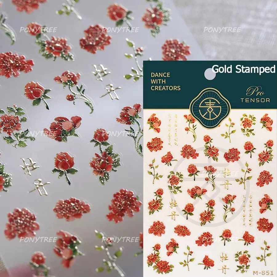 Retro Tulip Flowers Daisy Photo Frame Geometric Border Bowknot Butterfly Soft Relief Adhesive Nail Art Stickers Manicure Decals (ONLINE ORDER ONLY)