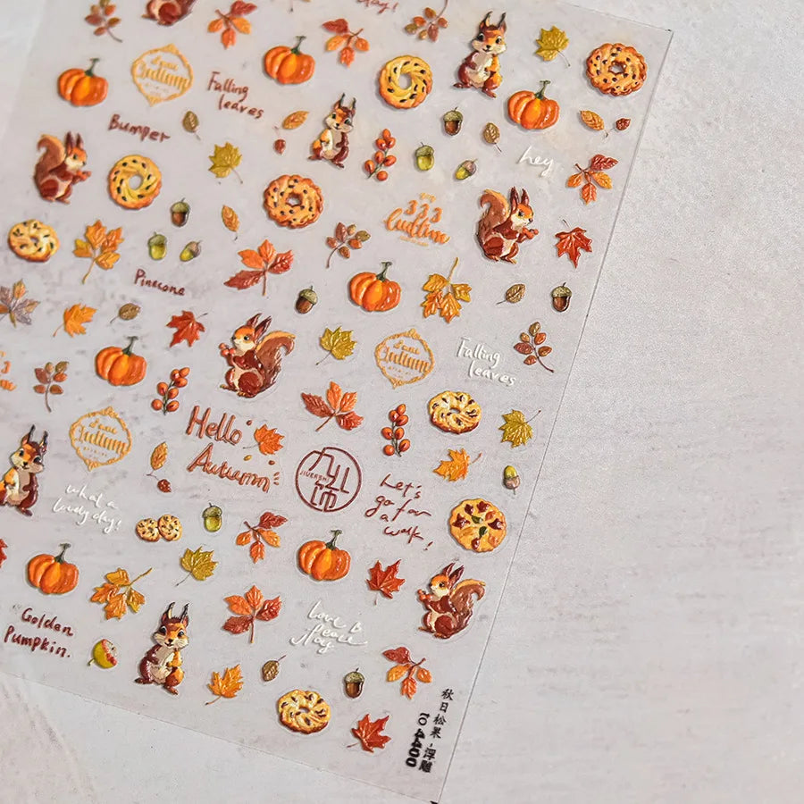 Charming Sunflower Rabbit Pumpkin Squirrel Pinecone Deciduous Produce Good Harvests Cookie Nail Art Sticker Decoration Decals (ONLINE ORDER ONLY)