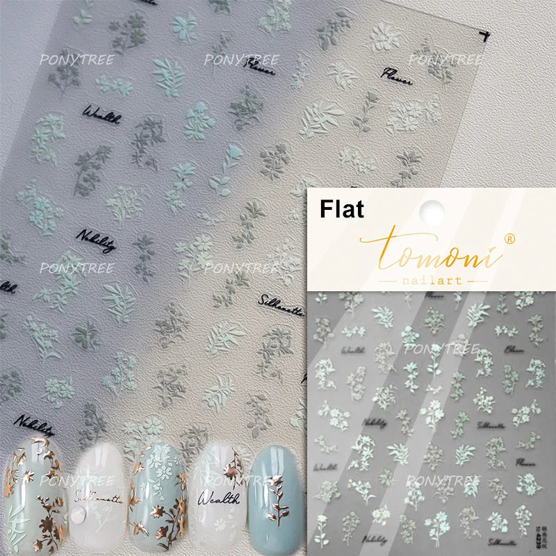 Gold Hot Stamping Flowers Leaves 3D 5D Pearl Bead Delicate Self Adhesive Nail Art Decorations Stickers Manicure Decals Wholesale (Online Order Only)