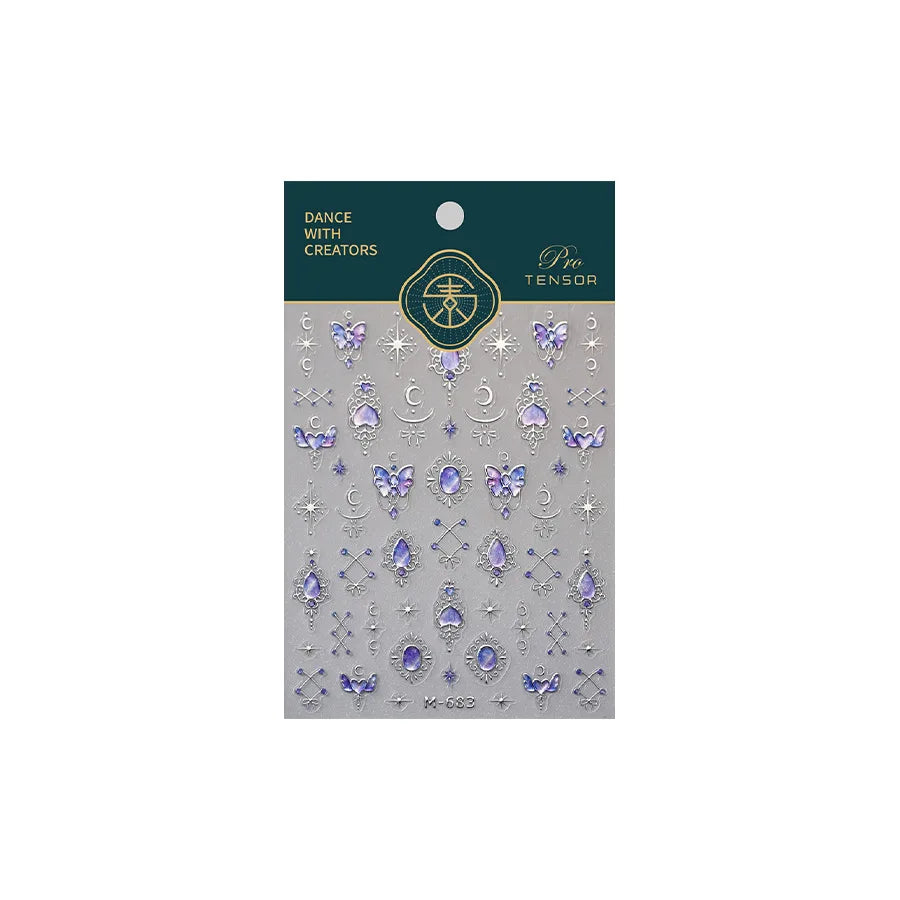 Romantic Purple Star Moon Butterfly Bowknot Retro Water Drop Gem Starburst Adhesive Nail Art Stickers Starlight Manicure Decals (ONLINE ORDER ONLY)