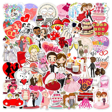 10/30/50PCS New Wedding Proposal Love Cartoon Stickers DIY Laptop Luggage Skateboard Graffiti Decals Fun for Kid Toys Gift (ONLINE ORDER ONLY)