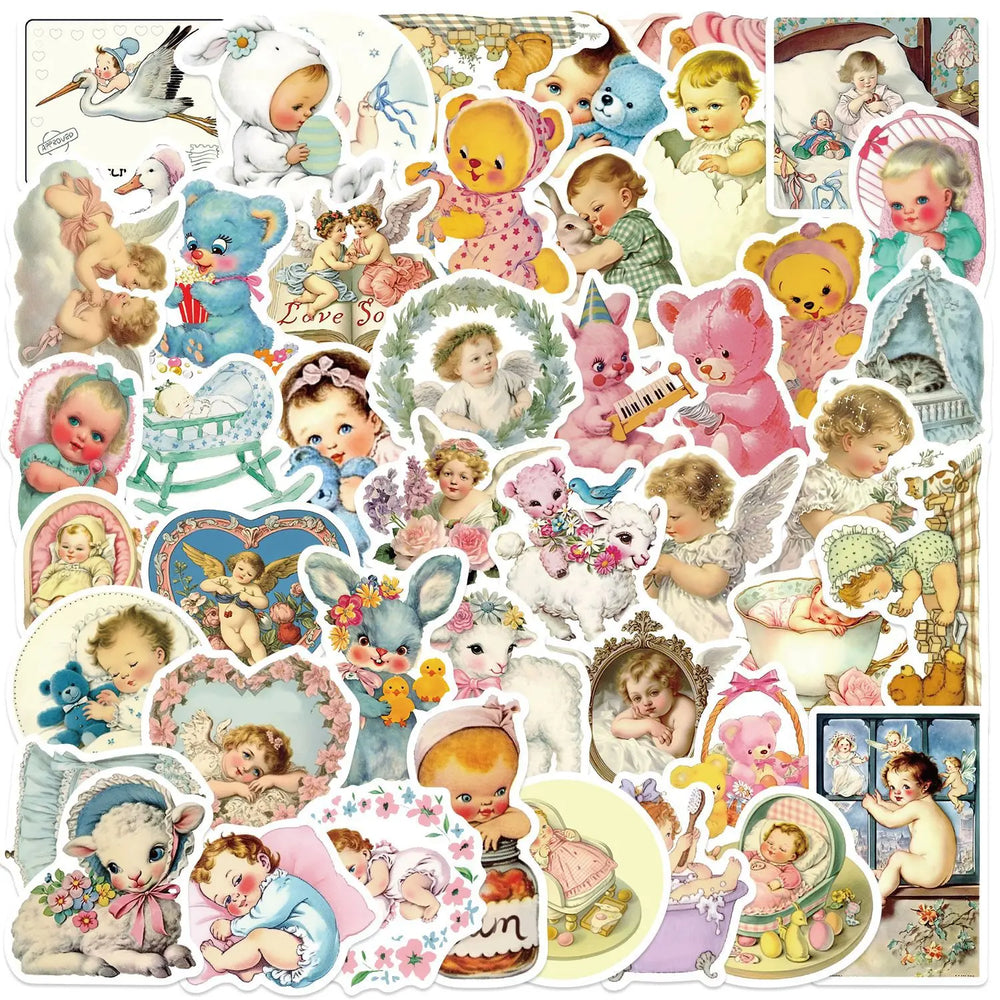 Retro Cartoon Baby Stickers - Waterproof PVC for Skateboard, Notebook, Graffiti (10/30/50PCS) (Online Order Only)