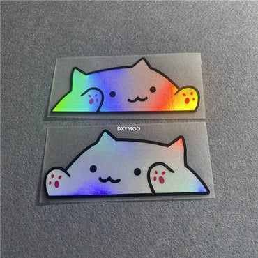 1 Pair Cute Cat Car Stickers Outside Decoration Applique Motocross Auto Truck Window Body Decal Reflective Laser (ONLINE ORDER ONLY)