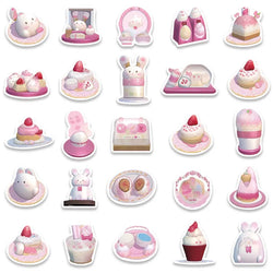 49pcs Cute Cartoon Pink Pudding Rabbits Stickers Vinyl Laptop Decals Luggage Phone Guitar Skateboard Waterproof Graffiti (ONLINE ORDER ONLY)