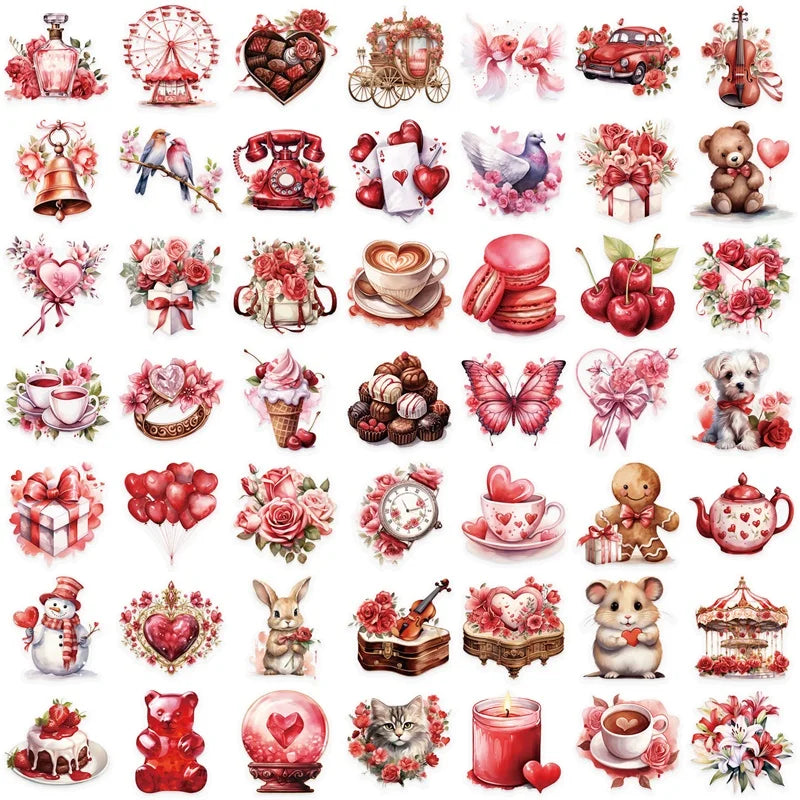 50PCS Kawaii Red Love PET Sticker Aesthetic Decoration Scrapbooking Stationery DIY Hand Accounting Supplies for Kids (ONLINE ORDER ONLY)