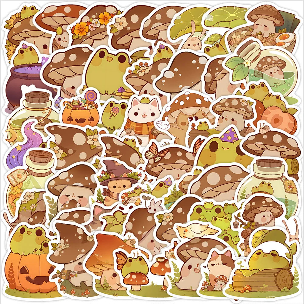 10/30/50PCS Frog Cartoon Stickers Mushroom Graffiti Decals Cute Style Sticker Laptop Phone Guitar Car Bike Skateboard Kids Toys (ONLINE ORDER ONLY)