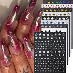 9Pcs 3D Sliver Stars Nails Stickers Bronzing Star Nail Art Decals For DIY Nail Art Decoration Self Adhesive Nail Manicure Parts* (Online Order Only)