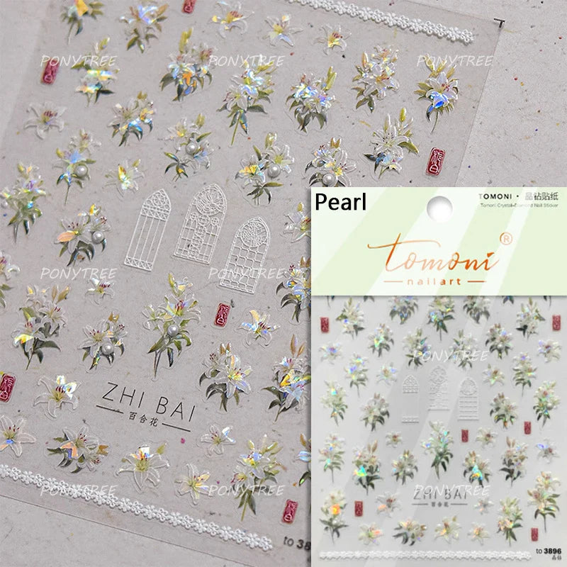Lily of The Valley Star Spring Flower Bowknot Butterfly Water Bubbles Self Adhesive Nail Art Stickers Rhinestone Manicure Decals (ONLINE ORDER ONLY)