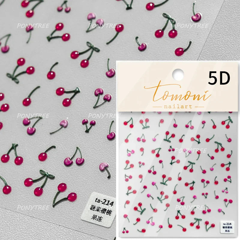 Lovely Red Heart Crystal Cherry Fruit Bowknot Letter Gold Pink Self Adhesive Nail Art Sticker Delicate Rhinestone Manicure Decal (ONLINE ORDER ONLY)