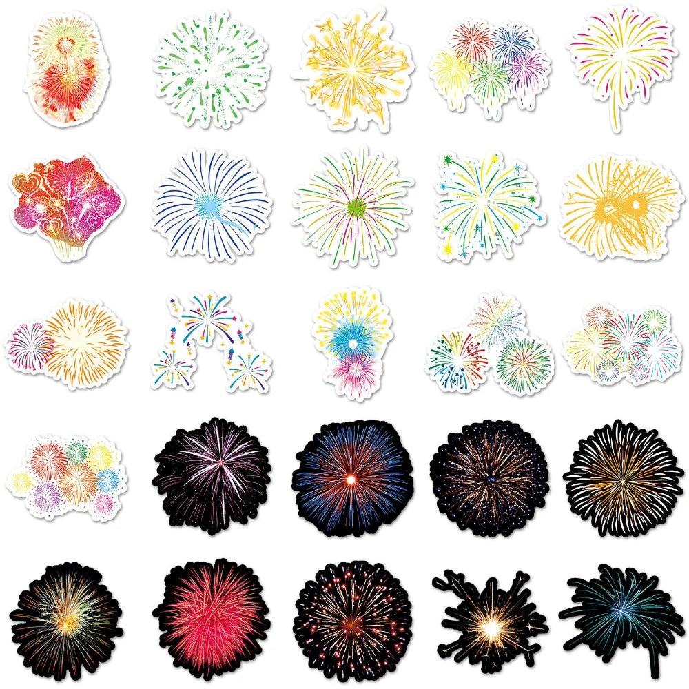 10/50Pcs Retro Fireworks Stickers Creative Aesthetic Holiday Ledger Decorative Stationery Stickers 2023 (ONLINE ORDER ONLY)