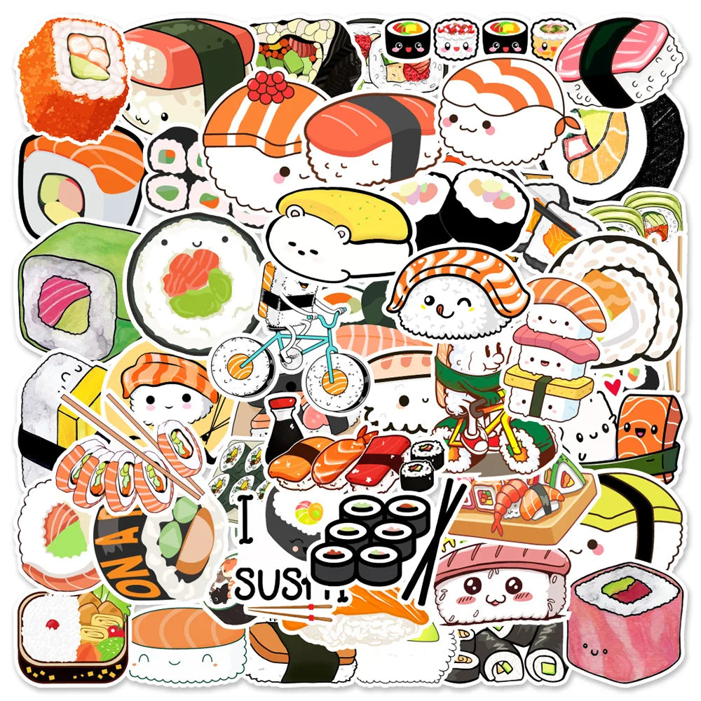 50pcs Sushi Graffiti Stickers for Helmet, Desktop, Wall Decoration (Online Order Only)