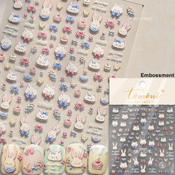 Cute Animals Bear Dog Cake Sweet Cherry Grid Bowknot Star Line Fruit Relief Self Adhesive Nail Art Stickers 3D Manicure Decals (ONLINE ORDER ONLY)