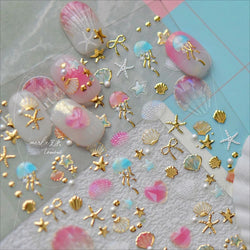 Dizzying Shell Coral Dolphin Starfish Heart Jellyfish Water Bubbles Ocean Adhesive Nail Art Decorations Stickers Manicure Decals (ONLINE ORDER ONLY)