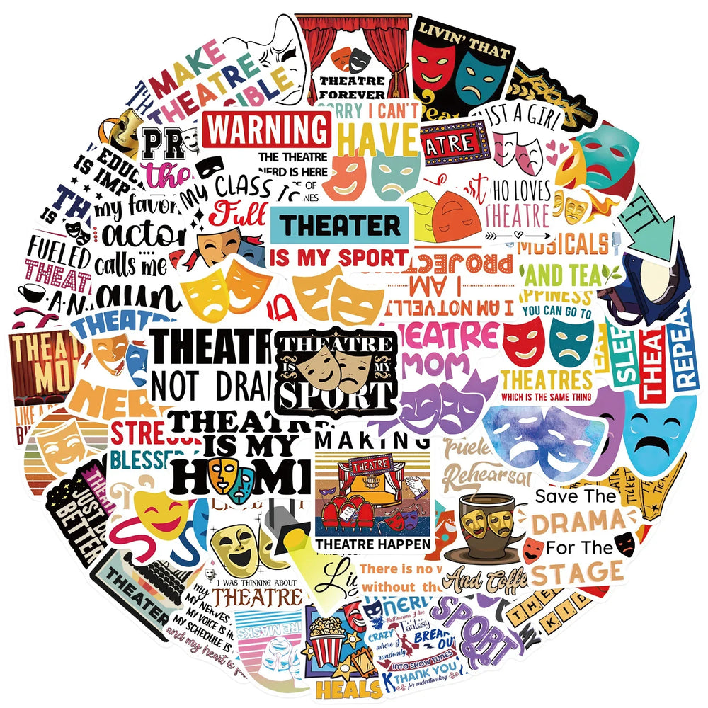 Theatre Stickers 10/30/50Pcs for Suitcase, Skateboard, Laptop, Luggage, Phone, Car, DIY Decals (ONLINE ORDER ONLY)