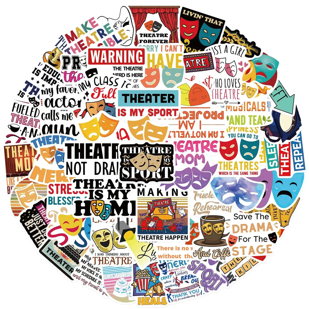 Theatre Stickers 10/30/50Pcs for Suitcase, Skateboard, Laptop, Luggage, Phone, Car, DIY Decals (ONLINE ORDER ONLY)