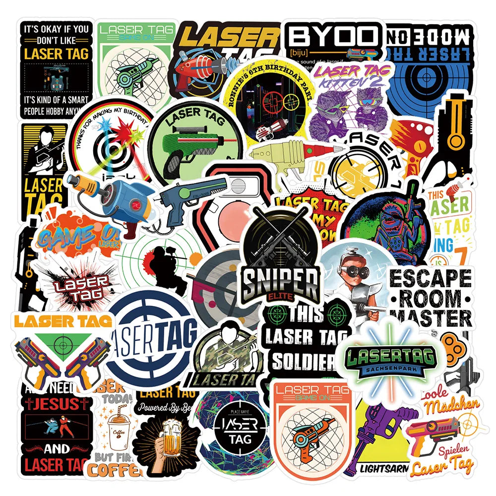 10/30/50PCS Laser Tag Shootout Game Stickers Cool Graffiti Toys For Kids Boys Phone Luggage Laptop Skateboard Decals Car Sticker (ONLINE ORDER ONLY)