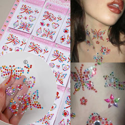 12Pcs 3D Stickers On The Face Rhinestone Makeup Bright Face Art Sticker Girl's Temporary Tattoo Rhinestone For Strasse Makeup &* (Online Order Only)