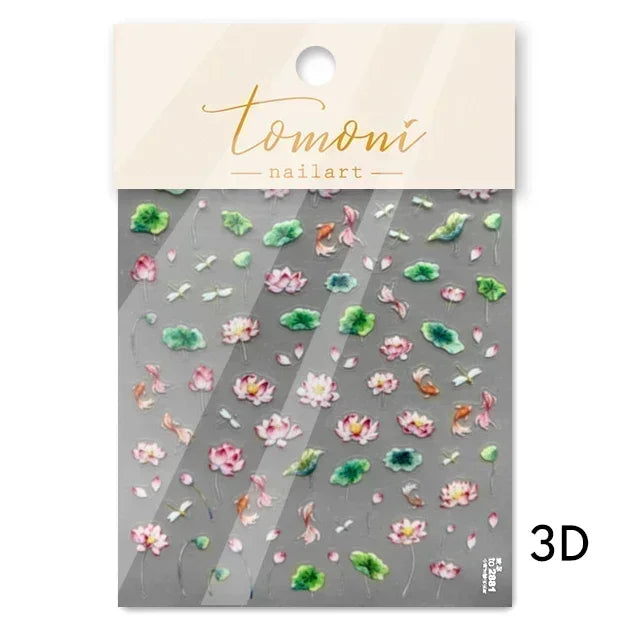 Red Plum Blossom Flower Chinese 3D Self Adhesive Nail Art Decoration Stickers Cheongsam Iris Lily Lotus Vase 5D Manicure Decals (ONLINE ORDER ONLY)