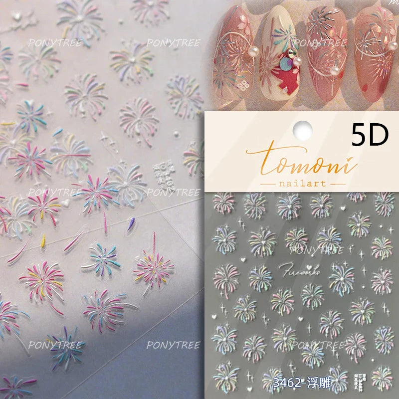Colorful Fireworks Burst Hot Stamping Process Laser Pink Bright Romantic Self Adhesive Nail Art Stickers Chic Manicure Decals (ONLINE ORDER ONLY)