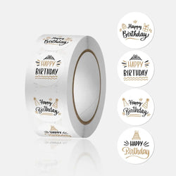 100-500pcs Round Happy birthday Labels Kraft Paper Sticker Candy Bag Flower Gift Box Cake Boxes and Packaging Wedding Stickers (ONLINE ORDER ONLY)