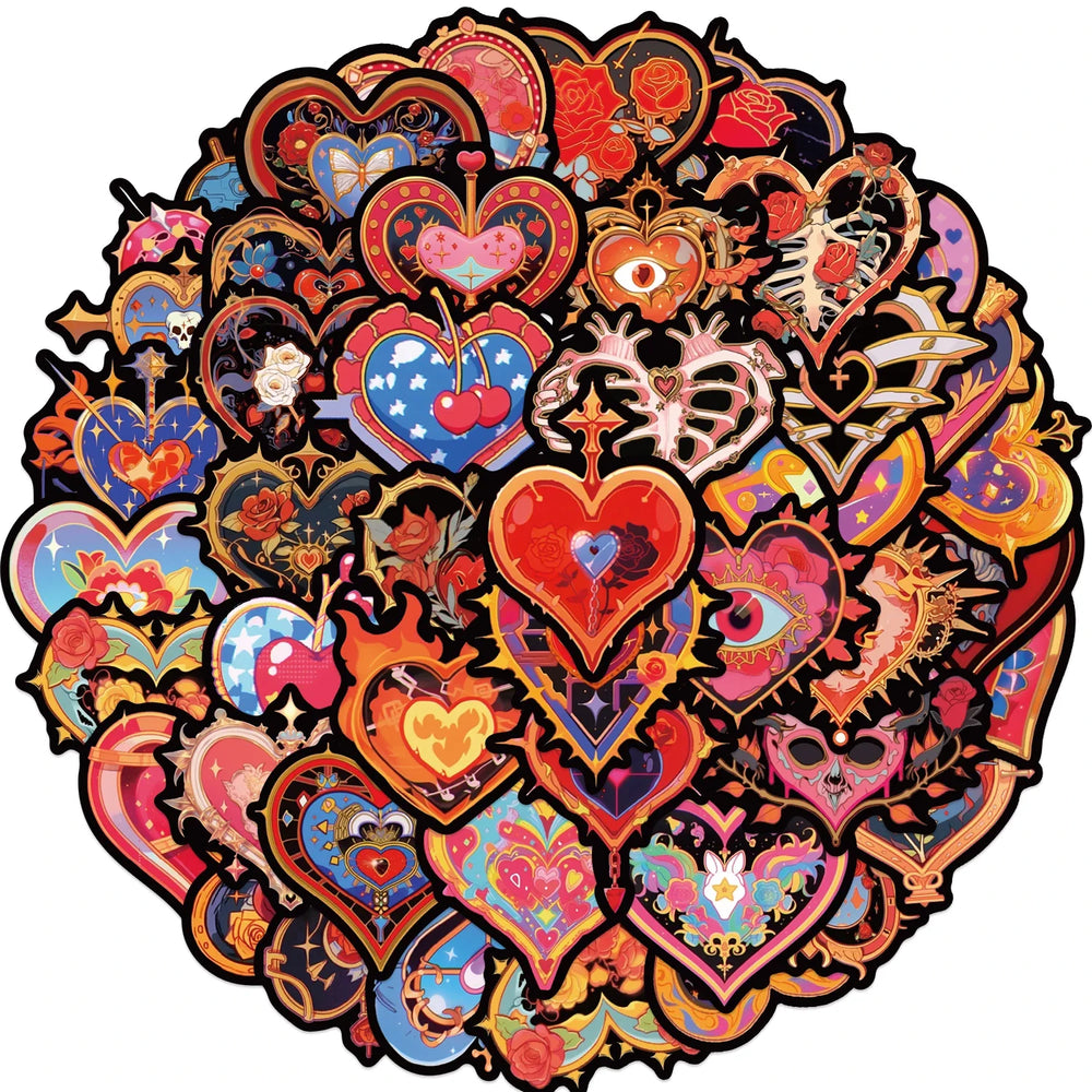 50pcs Retro Fancy Flower Skull Heart Stickers For Luggage Laptop Phone Water Bottle Vinyl Cartoon Waterproof Graffiti Decals (ONLINE ORDER ONLY)
