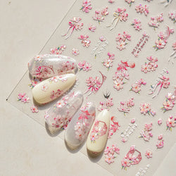 Antique Pear Blossom Peach Blossom Flower Swallow Pattern Adhesive Nail Art Stickers Spring Vibrant and Lively Manicure Decals (ONLINE ORDER ONLY)
