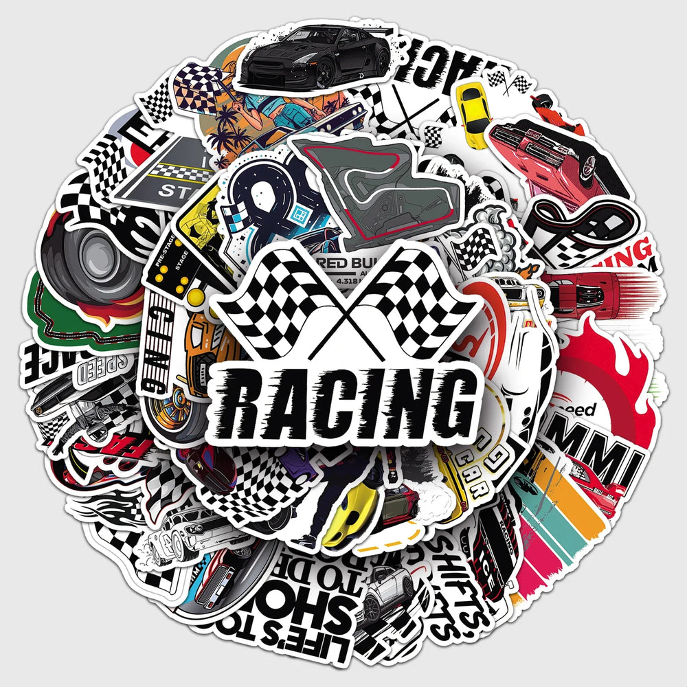 50Pcs Racing Cartoon Waterproof Vinyl Stickers for Skateboard Snowboard Decals (Online Order Only)