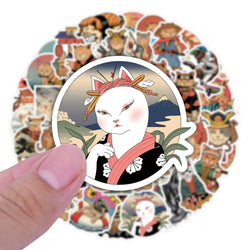 Retro Anime Samurai Cat Stickers - Laptop, Luggage, Skateboard Decals (ONLINE ORDER ONLY)