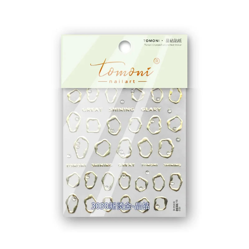 Gold Silver Line Irregular Shape Shiny Rhinestone 5D Bronzing Soft Relief Self Adhesive Nail Art Stickers Nail Decoration Decals (ONLINE ORDER ONLY)