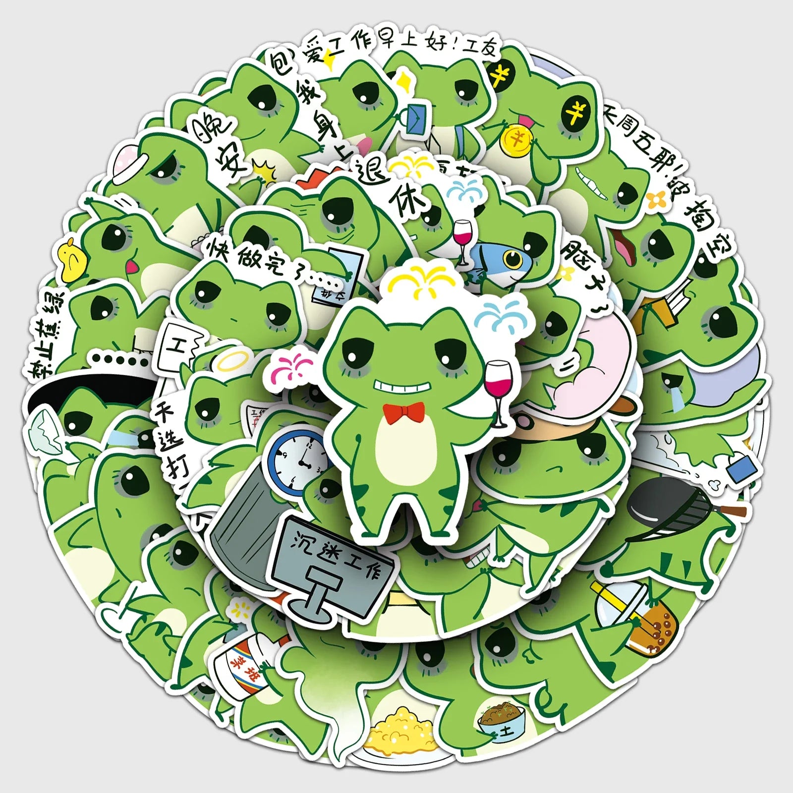 50Pcs Frog Cartoon Waterproof Vinyl Stickers for Skateboard Snowboard Home Decor (ONLINE ORDER ONLY)