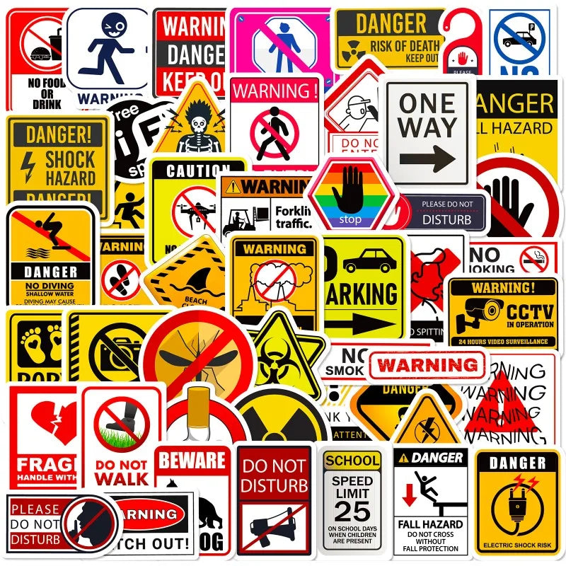 50pcs Kids Warning Sign Stickers for Suitcase, Water Bottle, Phone, Notebook, Stationery (Online Order Only)
