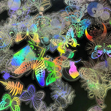 10/30/50/100PCS Holographic Laser Butterfly PET Flash Dream Stickers Aesthetic Hand Account DIY Notebook Motorcycle Car Sticker (Online Order Only)
