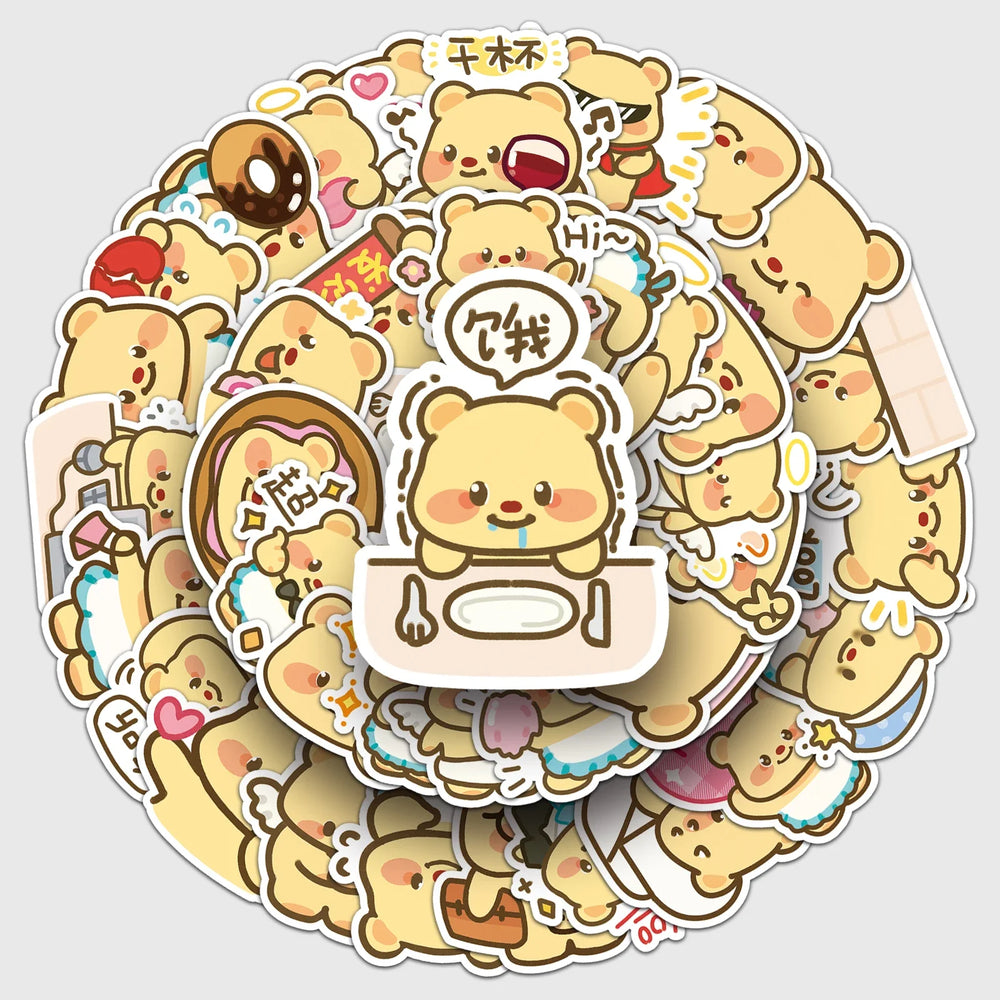 50Pcs Yellow Bear Cartoon Waterproof Vinyl Stickers for Skateboard Snowboard Decals (Online Order Only)
