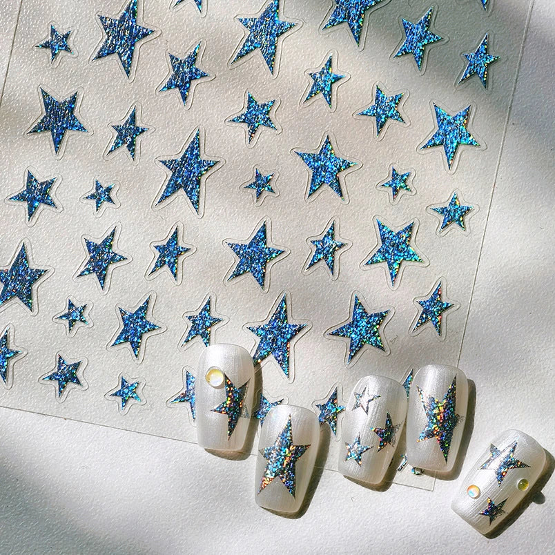 Sparkle Laser Silver Starburst Five-pointed Star Geometric Tiny Spot Romantic 5D Self Adhesive Nail Art Stickers Manicure Decals (ONLINE ORDER ONLY)